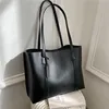 1PC black minimalist large capacity soft leather tote bag casual versatile shoulder bag 1