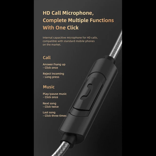 D08 In-Ear Headphones Heavy Bass HiFi Sound Flat Head Earphones Wired Earbuds For Smart Phones Tablet Laptop 5