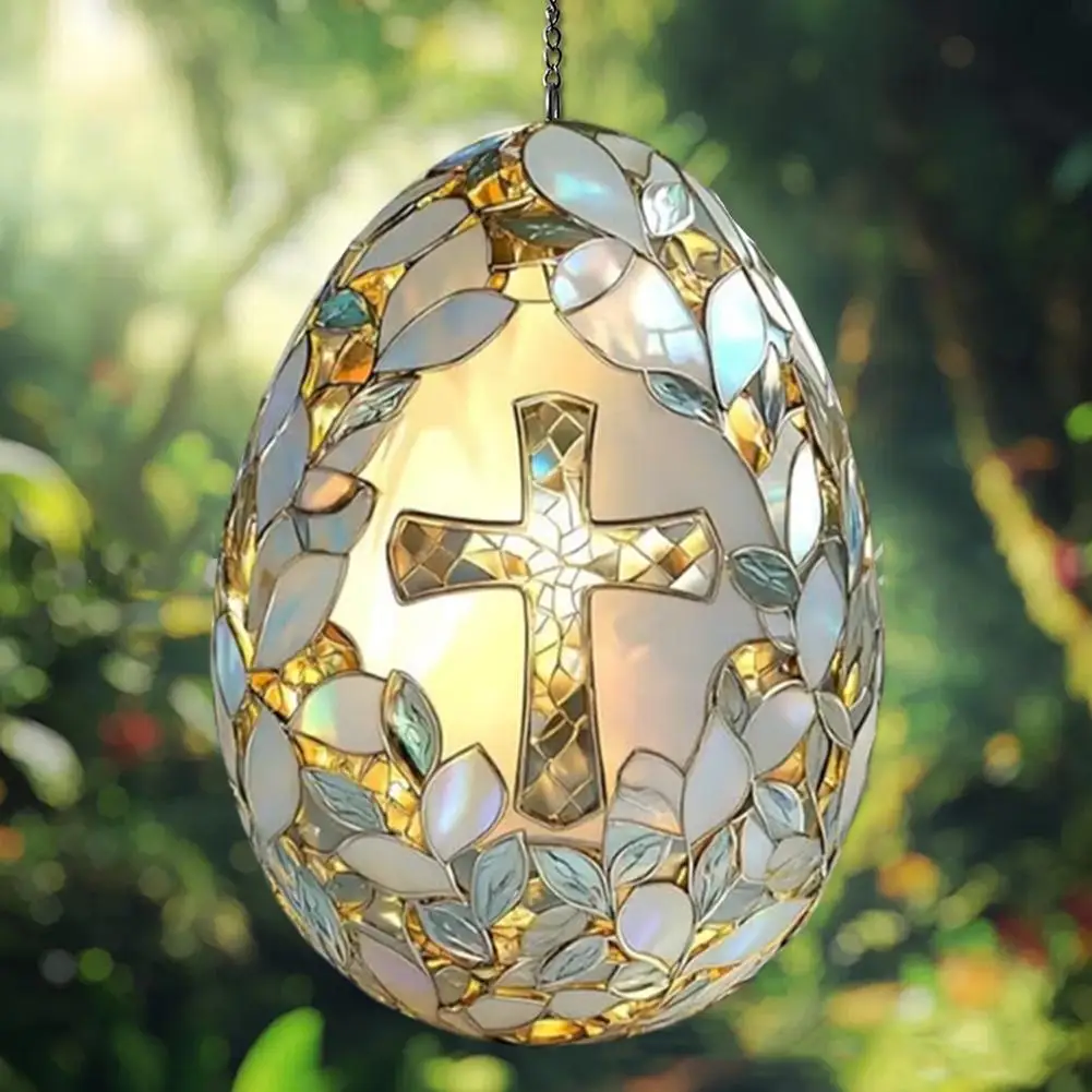 Easter Cross Egg Suncatcher Wall Hangable Colored Decor Window Decor Hangable Art For Indoor Outdoor