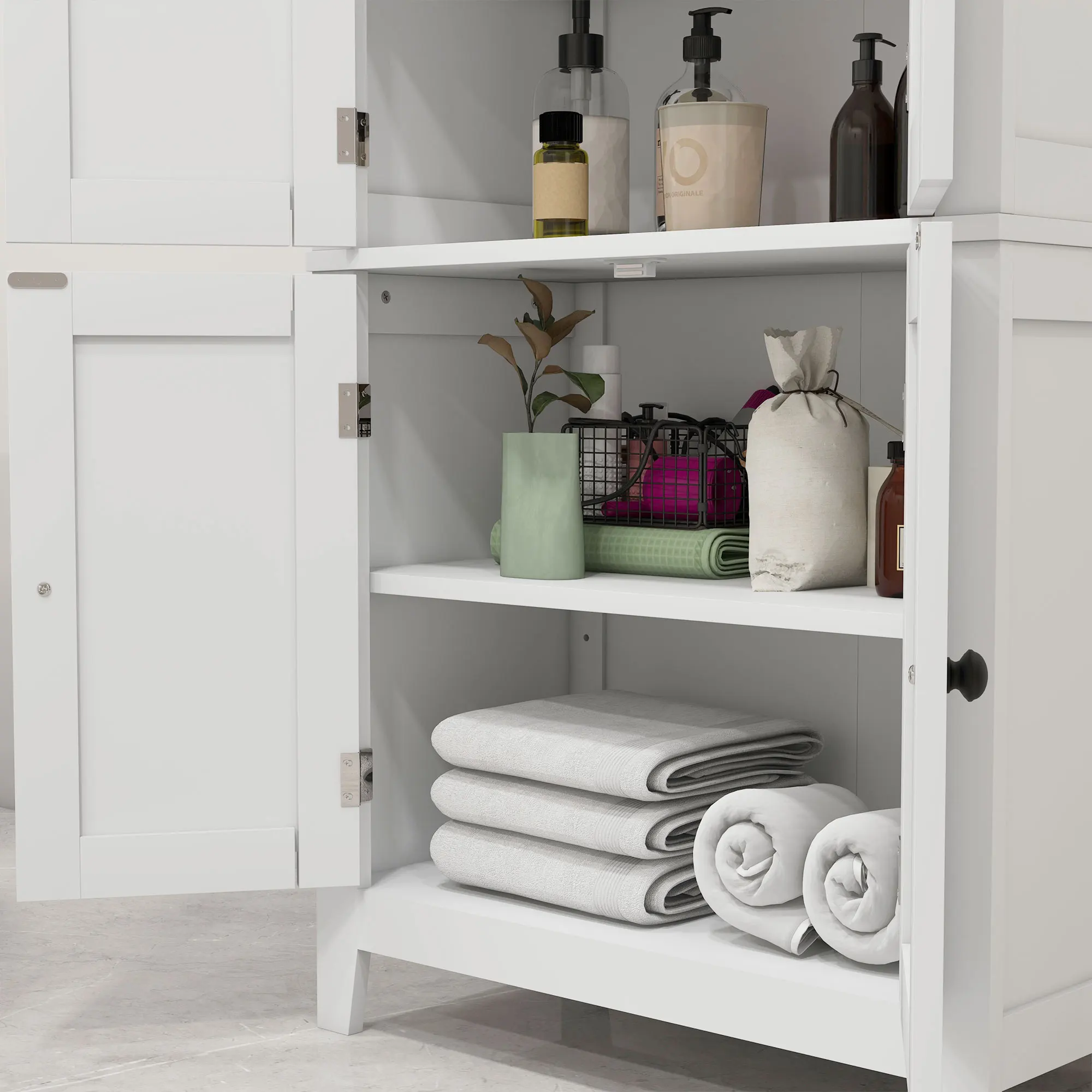Homcom Bathroom Cabinet, Bathroom Floor Cabinet with Adjustable Shelves, Freestanding Storage Cabinet with Doors, White 5
