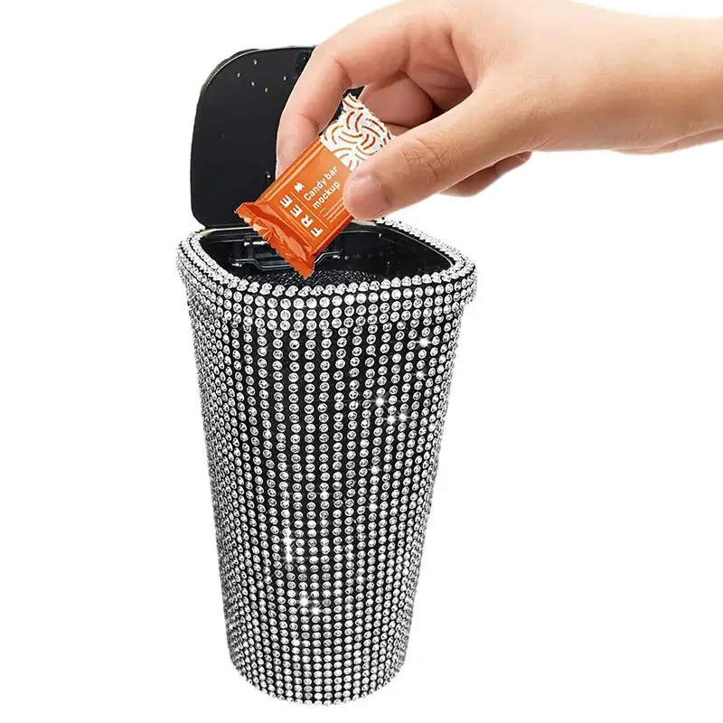 

Rhinestone Car Trash Can Car Accessories Mini Bling Trash Can With Lid Car Garbage Can Bling Car Accessories For Kitchen