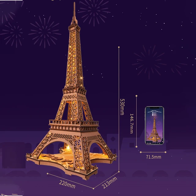 Robotime Eiffel Tower Craft Kit 3D Puzzle DIY Model Building Kit with LED Light Brain Teaser Gifts for Kids Teens Adult 2