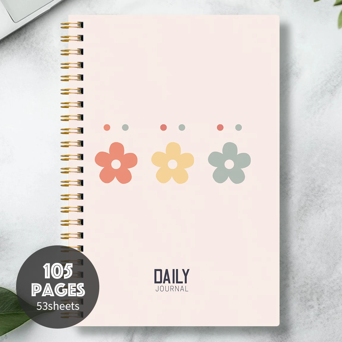 Minimalist Flower Spiral Notebook - A5 Daily Journal, 105 Pages for School, Office & Personal Use