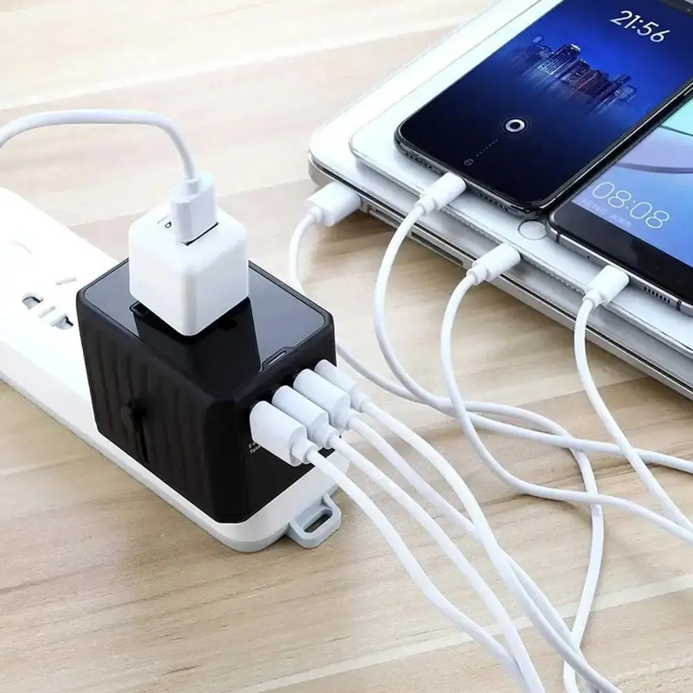 

Universal Travel Adapter Multi-pin Plug With 3 USB Port And 1 Type C All-in-one Wall Charger For US EU UK AUS Travel