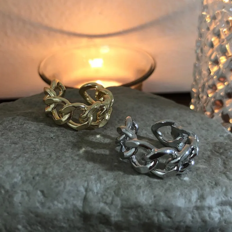 Gold Color Chunky Curb Chain Ring for Women Men Minimalist Charm Thick Gourmet Ring Couple Wedding Rings Jewelry Anillo