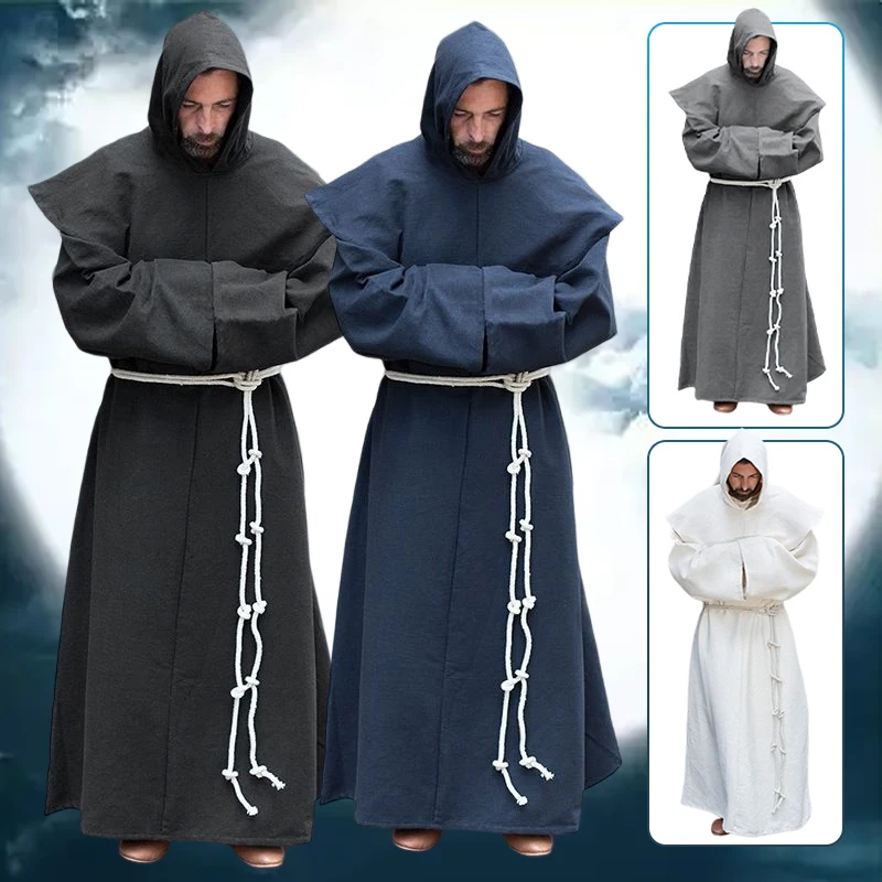 YOSUWOAI Priester Kostüm Mittelalter - Langer Mantel Stehkarten Cosplay
