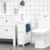 Kleankin Narrow Bathroom Cabinet on Wheels, Freestanding Toilet Paper Holder with 2 Drawers, Towel Rack, White 2