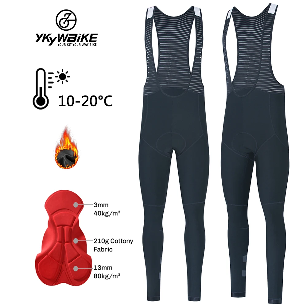 

YKYWBIKE Cycling Bib Long Pants Men Autumn Winter Fleece Bike Tights Bicycle Pants Cycling Bib Trousers Mountain MTB Long pants