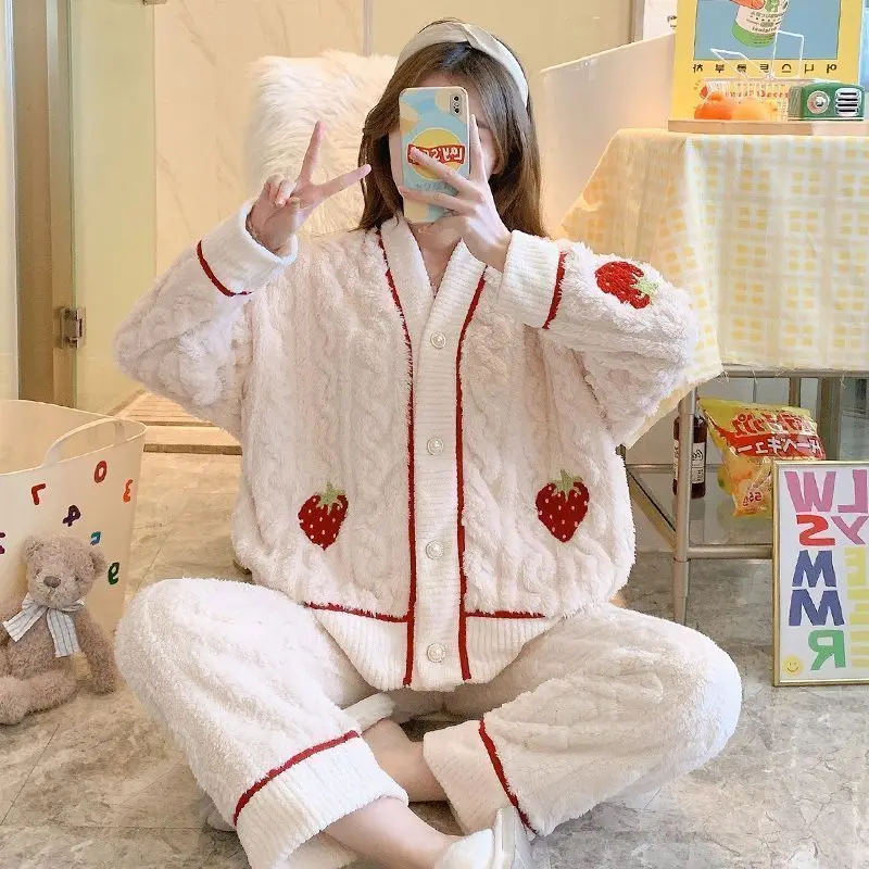 Pajamas women winter coral velvet 2023 new autumn winter fashion high-end bow princess style thickened home clothes freshing