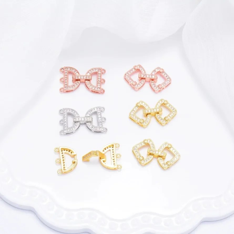 

LJRIVER Jewelry Making Supplies Brass Accessories DIY Bracelet Necklace Handmade Connectors Fastener Clasps Pave Zircon Adorned