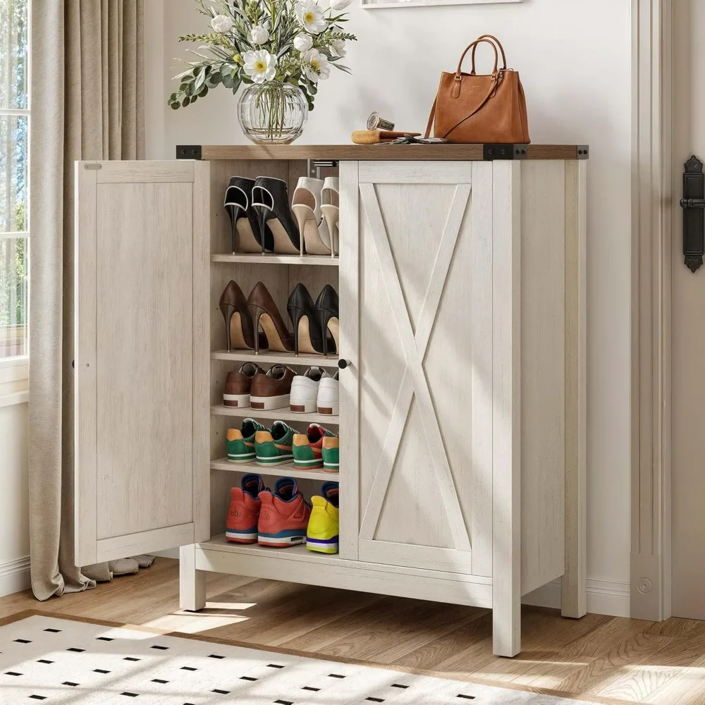 Shoe Cabinet with Doors, Farmhouse 5-Tier Shoe Storage Cabinet for Entryway, Large Capacity Wooden Shoes Rack Organizer