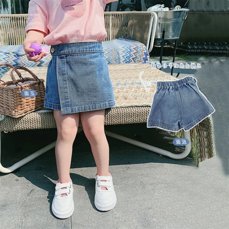 

）Girls' denim shorts2024Summer Breathable Children's Skirt Pants Casual Pants Western StyleWS