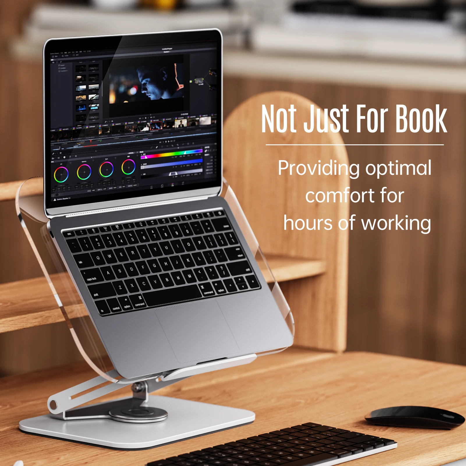 Bisofice R15 Desktop Book Stand for Reading with 360° Rotating Base Transparent Acrylic Panel & Page Clips Foldable and Angle