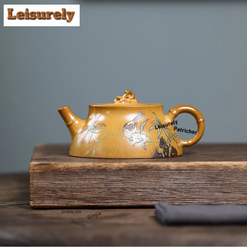200ml Aesthetic Yixing Purple Clay Teapots Handmade Flowers And Birds Pot Raw Ore Wood-fired Porcelain Mud Kettle Zisha Tea Set