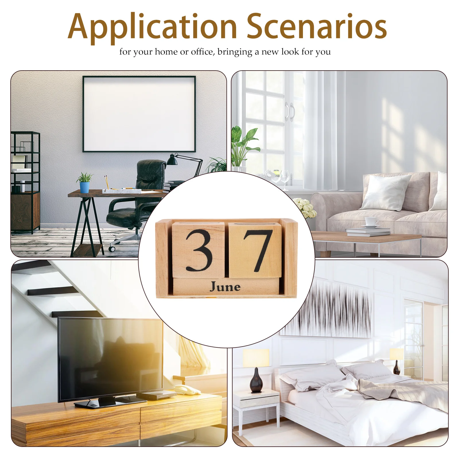 Wooden Calendar Blocks Elegant Desk Decor Household Perpetual Office Supply Table Standing Daily Use Calendar Black