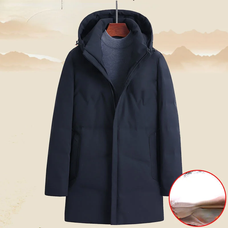 

2024 Men Winter New Fashion Middle-aged Down Coats Male Father White Duck Jackets Long Loose Hooded Overcoats W20