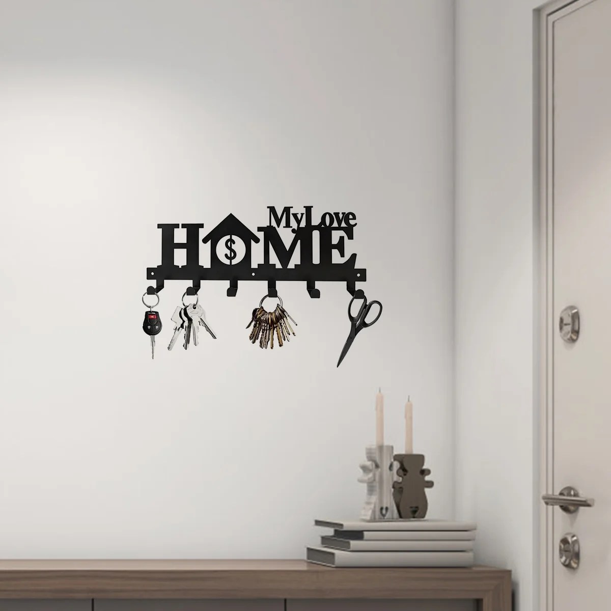 

1pc Key Holder Wall Hanging with 6 Hooks, Decorative Metal Key Rack, Simple Creative Key Hooks Towel Rack Clothes Holder