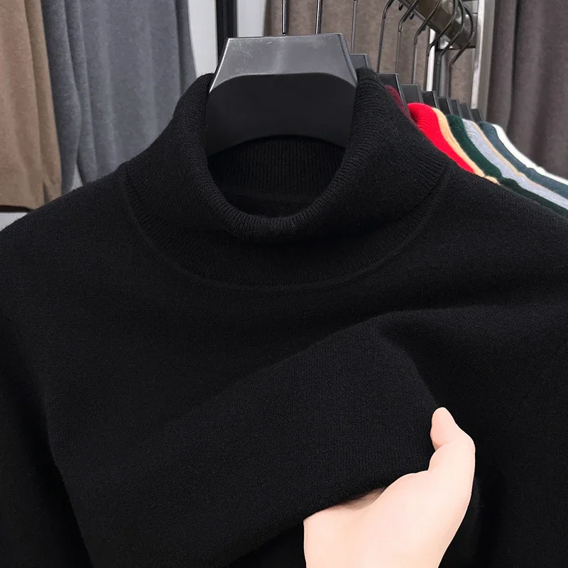 Autunno Uomo Maglione dolcevita lavorato a maglia di alta qualità Slim Fit Manica lunga Anti-pilling Pullover Tinta unita Tendenza Uomo Streetwea 4