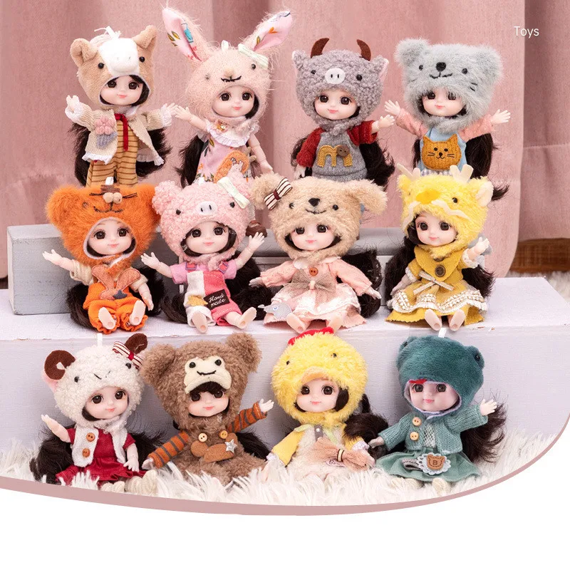 

15cm BJD 12 Chinese Zodiac Doll Woolen Palm OB11 Doll Set 14 Joints Movable 3D Brown Eyes DIY Cute Girl Accessories Gift Toys