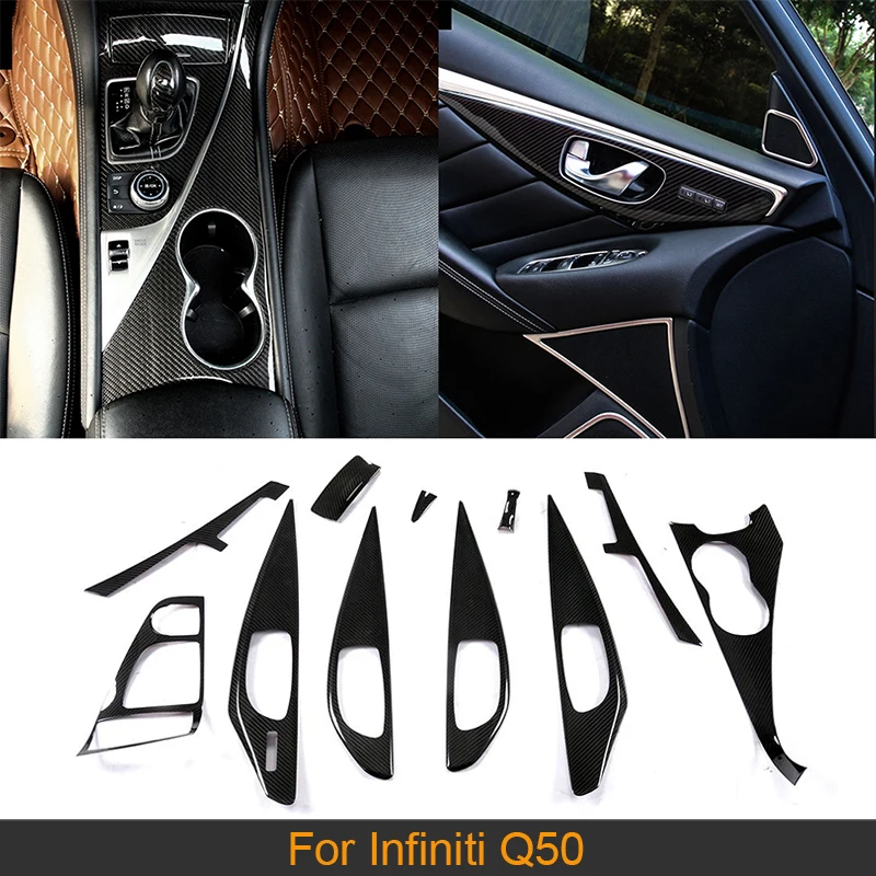 

Car Interior Trims For Infiniti Q50 2014-2016 Center Console Panel Frame Armrest Storage Box Panel Trim Accessories Carbon Fiber