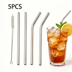 Premium Stainless Steel Reusable Straws Set with Cleaning Brushes - Ideal for Restaurants and Hotels (5pcs)
