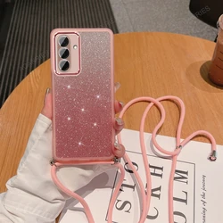 Luxury Crossbody Lanyard Candy Color Glitter Clear Silicone Phone Case - Galaxy A16 (GS Pink)