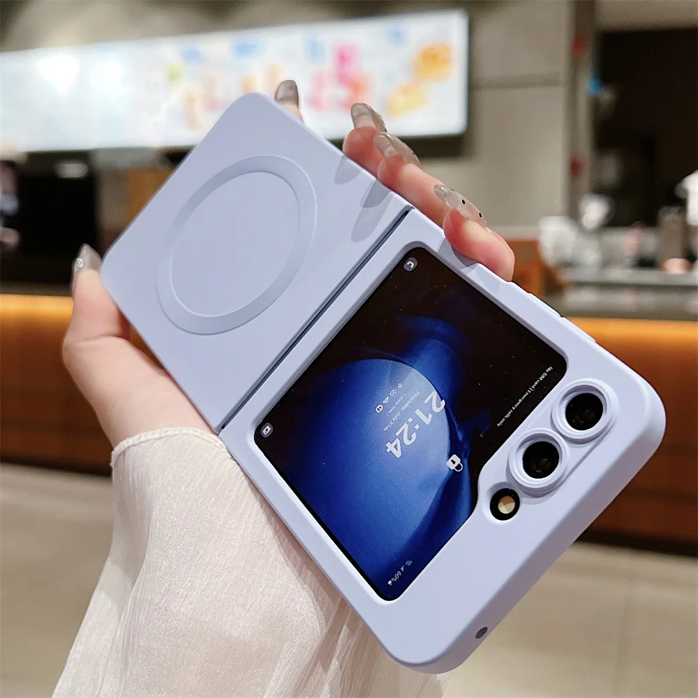 Coque de téléphone magnétique en silicone liquide d'origine pour Samsung Z Flip 6 5 4 3 Flip4 5G, housse de protection de couleur unie avec chargement sans fil_voghion.com