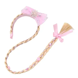 Girls Floral Braid Headband in Pastel Colors - Princess Dress - Up Hair Accessory (Pink - Bow - 01)