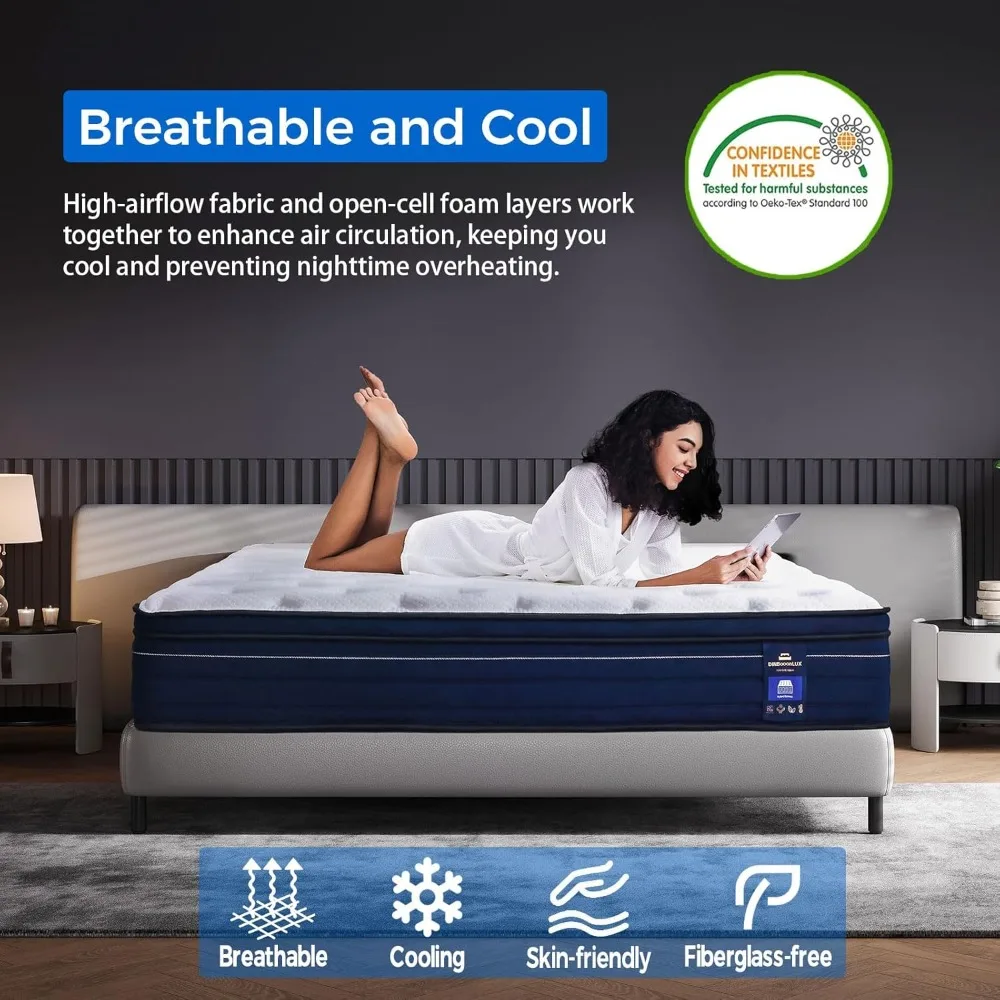 King Mattress 14 Inch Hybrid Mattress in a Box with Gel Memory Foam King Size Mattresses with Comfort Foam 2