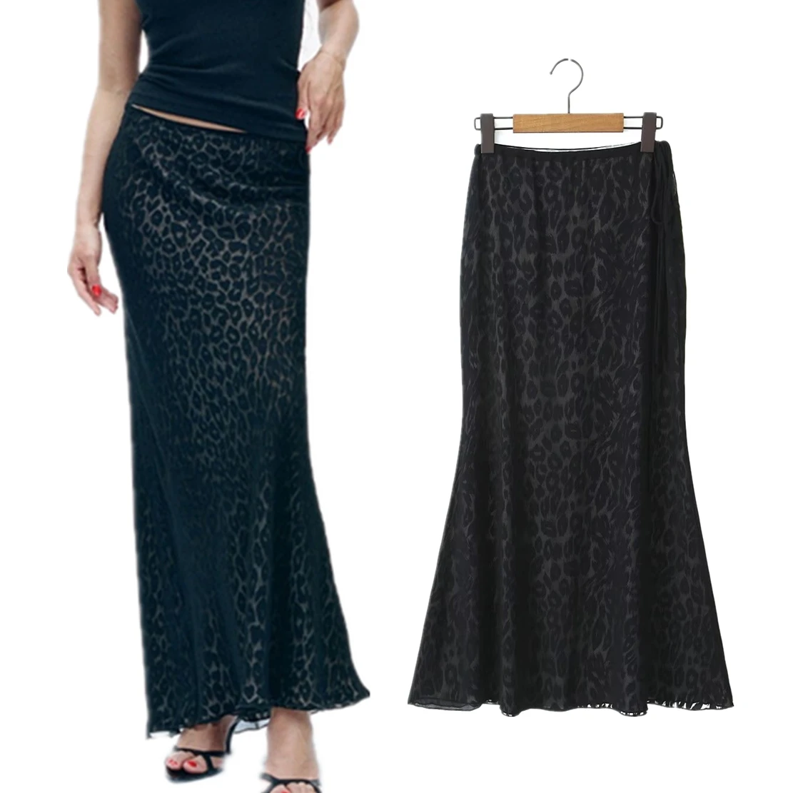 

Maxdutti For 2024 Spring Fashion Blogger Retro Leopard Print Wrap Hip Skirt Women Sexy Mesh Sexy Long Skirts Womens