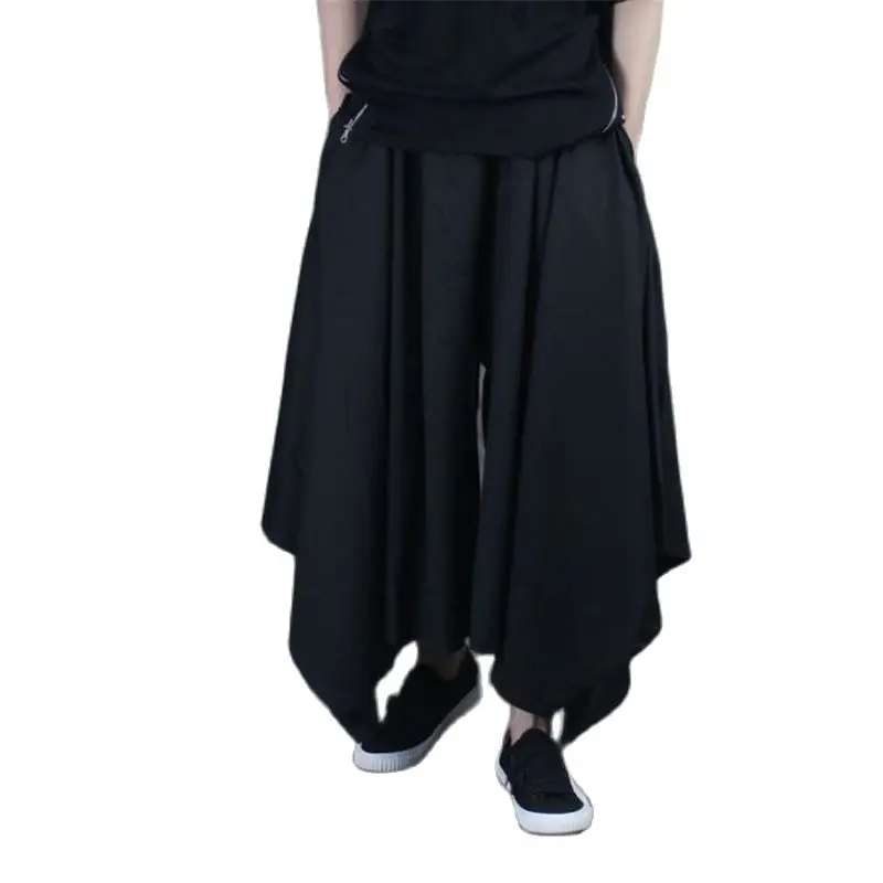 

Vintage Men Pants Elastic Casual Baggy Hakama Pants Hip-hop Men Gypsy Cotton Linen Wide-legged Loose Pants Drawstring Hiphop