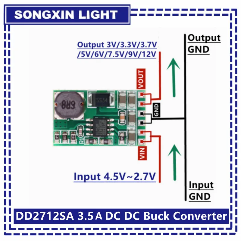 SX 3,5 EINE DC-DC Converter Modul Buck Step-Down Spannung Regler Bord 4,5 V-27V zu 3V 3,3 V 3,7 V 5V 6V 7,5 9V 12V DD2712SA