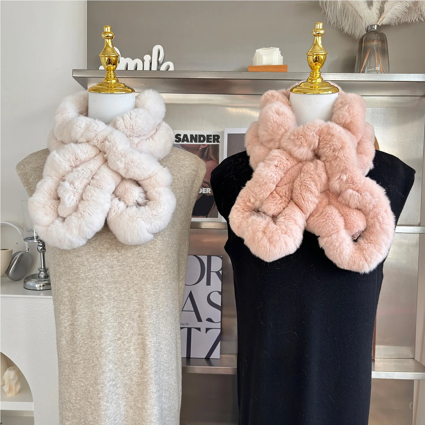 Koreanischen Stil Doppelseitige Echt Rex Kaninchen Fell Schal Herbst Winter Warme Kragen Unisex Modische Hals Wärmer – Detail 18