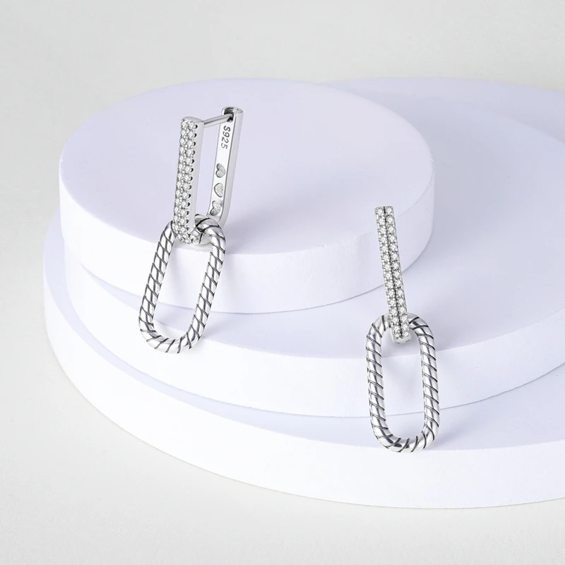 Trend Original Me Silver 925 Round Circle Feather Dangle Hoop Earrings for Women Fashion Zircon CZ Earing Hoop Jewelry silver hoop earrings