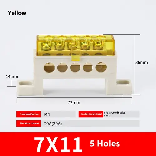 Zero wire terminal 3/4/5/6/7/10-Hole Distribution Box Terminal Block dustproof Ground Copper Bar Bridge type Busbar With cover - Image 19