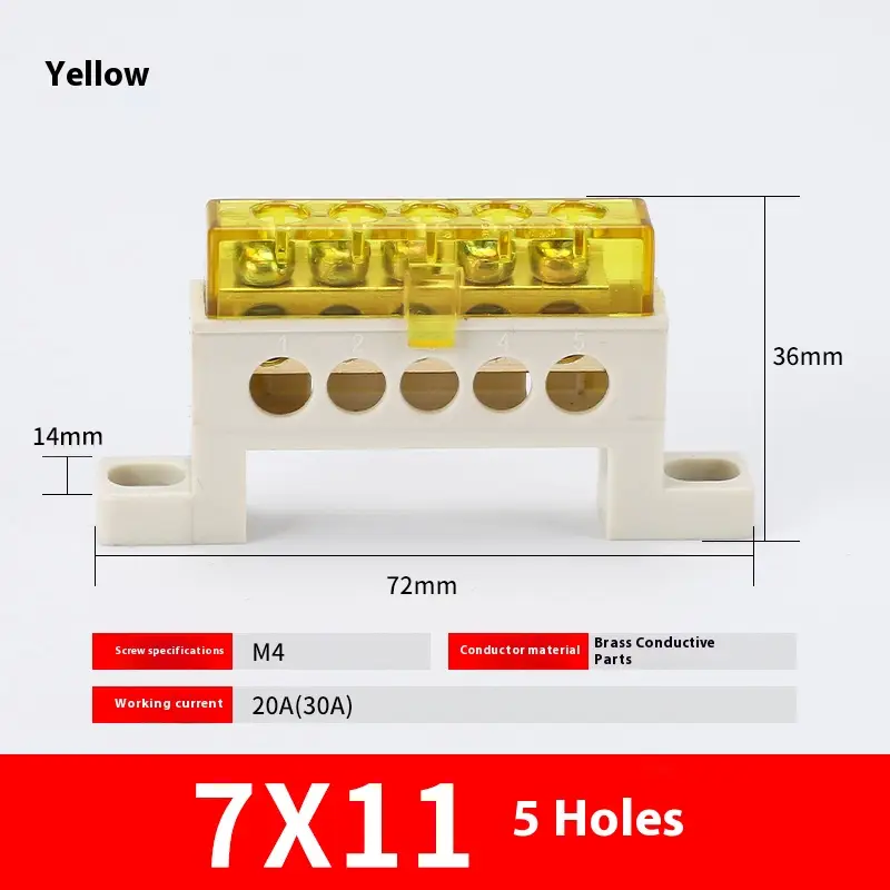 Zero wire terminal 3/4/5/6/7/10-Hole Distribution Box Terminal Block dustproof Ground Copper Bar Bridge type Busbar With cover - Image 19
