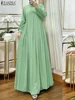 Eid Mubarek Muslim Abaya Hijab Dresses 2025 ZANZEA Women Elegant Long Sleeve Solid Pleated Sundress Maxi Robe IsIamic Vestidos