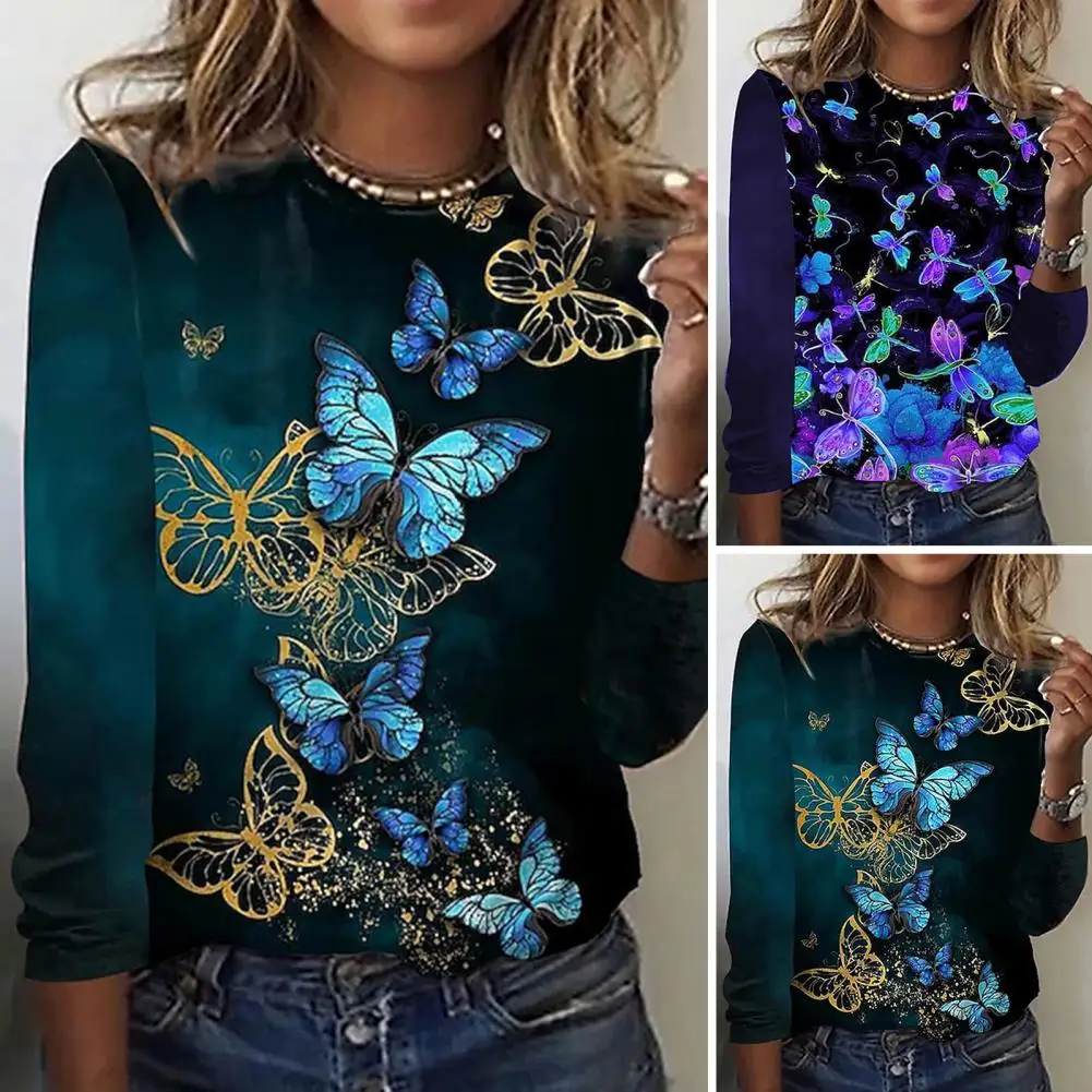 

Women Print Top Artistic Print Colorful Long Sleeve Women's Top Loose Pullover with Round Neck for Fall Spring Fashion T-shirts