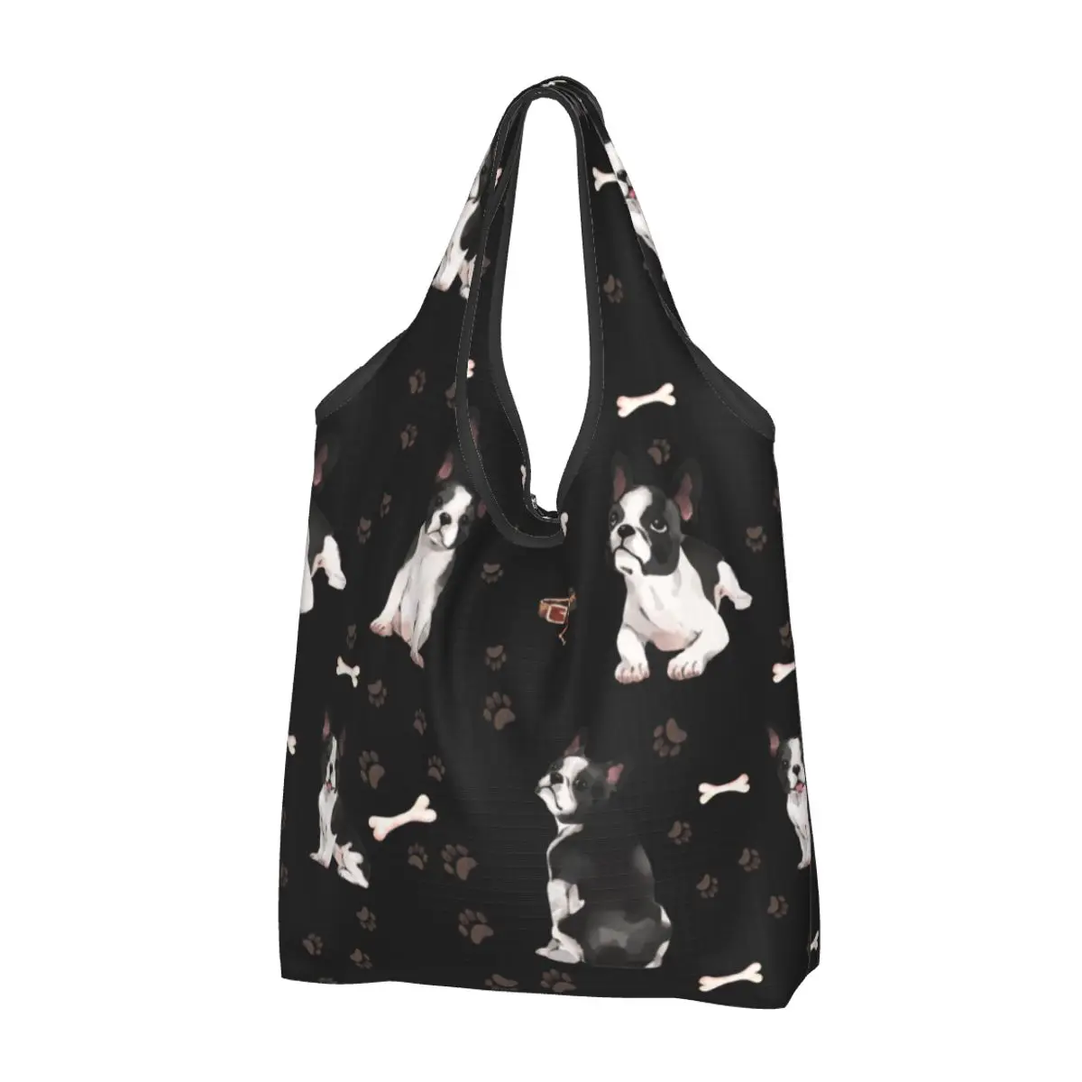 

Cute Boston Terrier Dog Reusable Shopping Grocery Bags Foldable 50LB Weight Capacity Eco Bag Eco-Friendly Lightweight