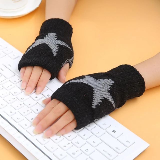 1pair Autumn And Winter Warm Half Finger Knitted Woolen Student Writing  Gloves Without Finger Cover For Women