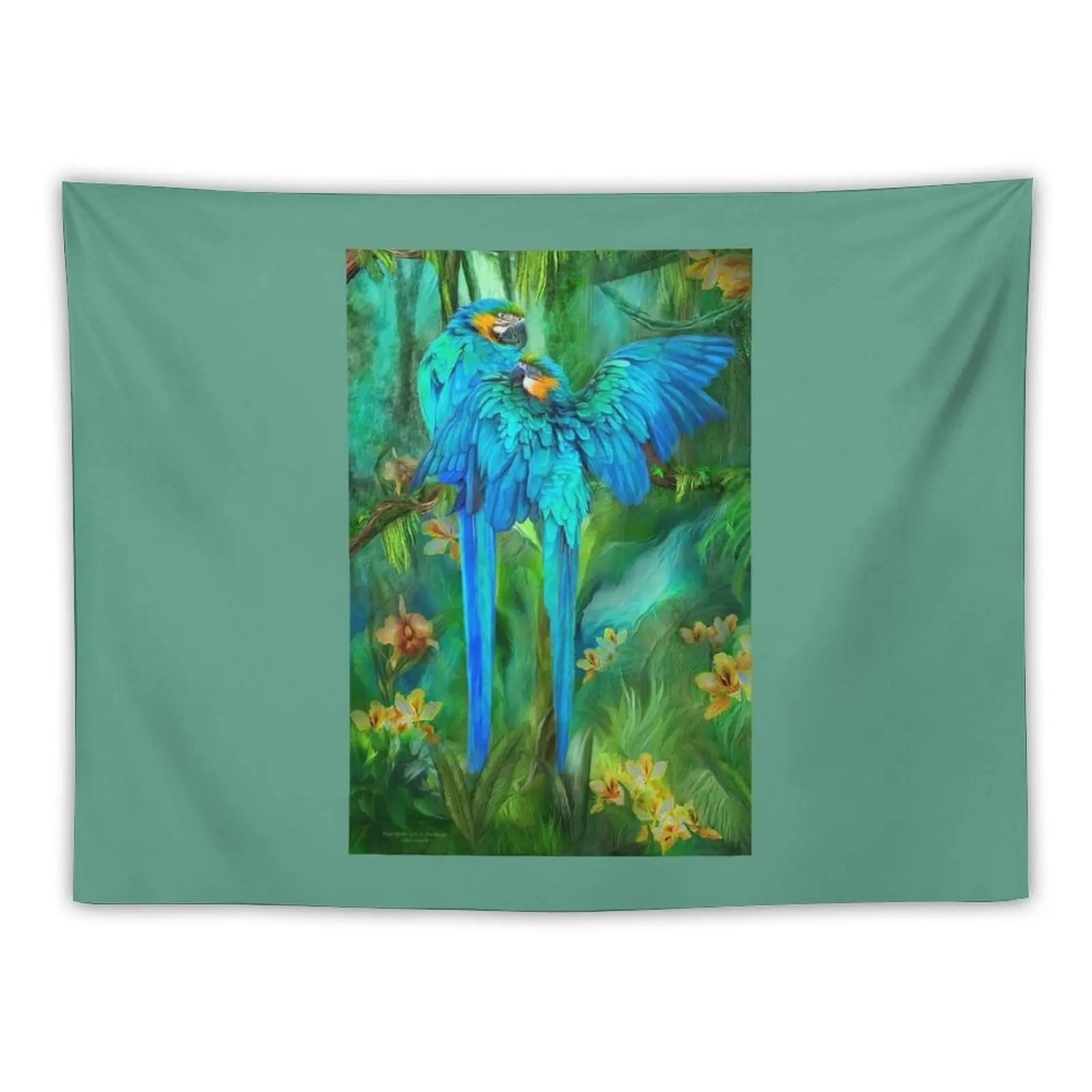 

Tropic Spirits - Gold and Blue Macaws Tapestry Decoration For Bedroom Decorative Wall Mural Bedroom Decor