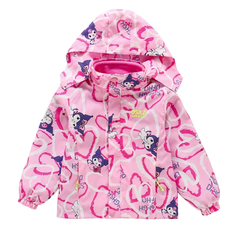 

Sanrio Kuromi Children's Coat Cute Cartoon Plus Velvet Thicken Warm Windproof Three-in-one Detachable Girls' Jacket Autumn New