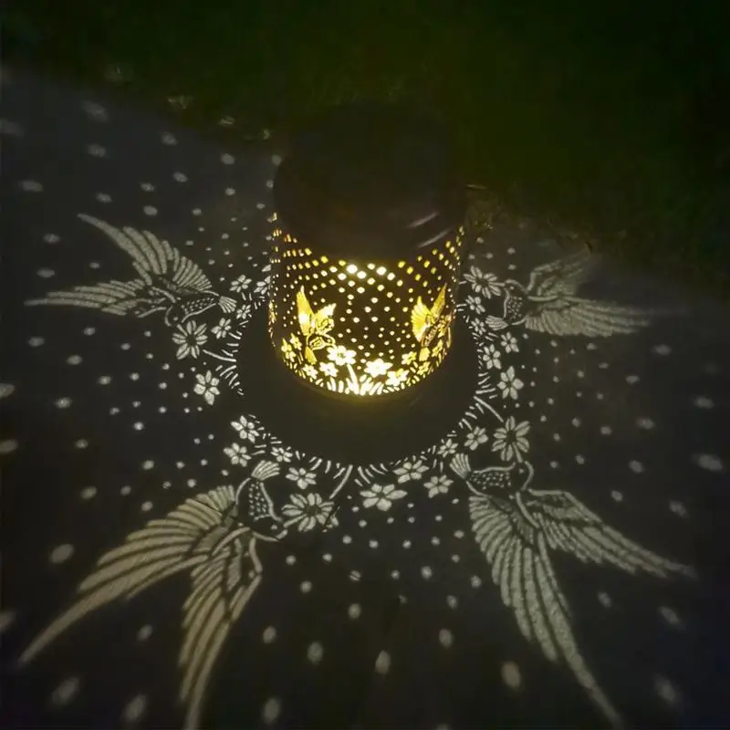 

LED Hummingbird Lights Solar Hummingbird Lantern Elegant Yard Hollowed Out Metal Decorative Landscape Path Lighting for Garden