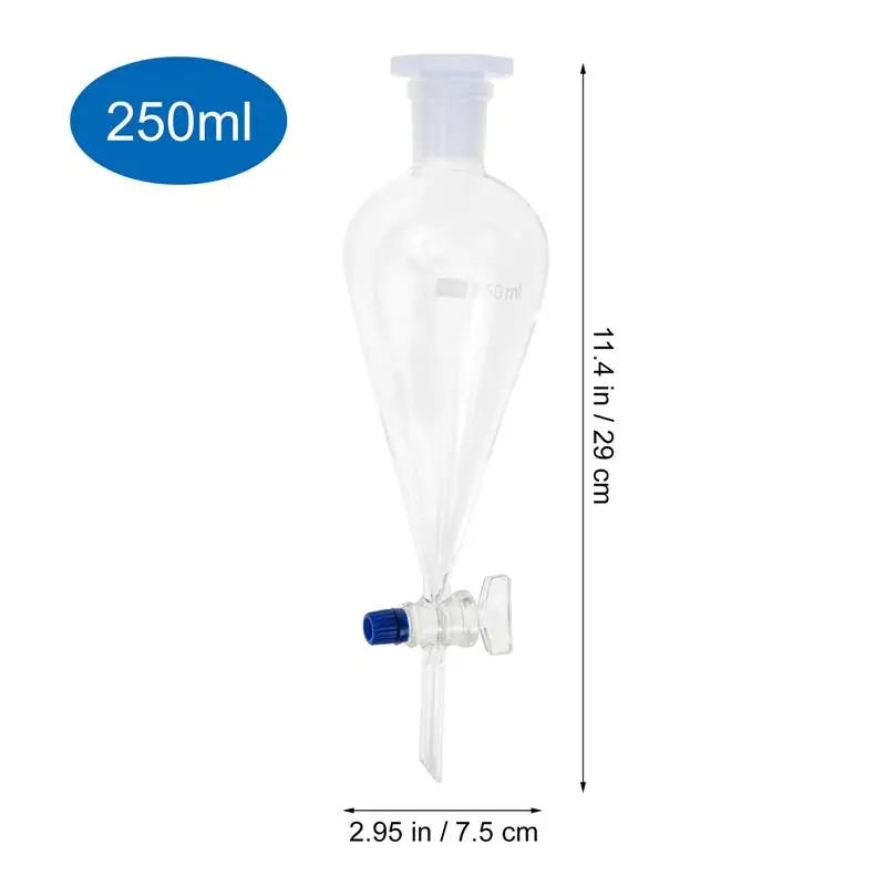 Bracket Flask With Joints And PTFE Plug: 250ml Graduated Glass Separatory Funnel Heavy Wall Conical Separatory Funnel Laboratory images - 6