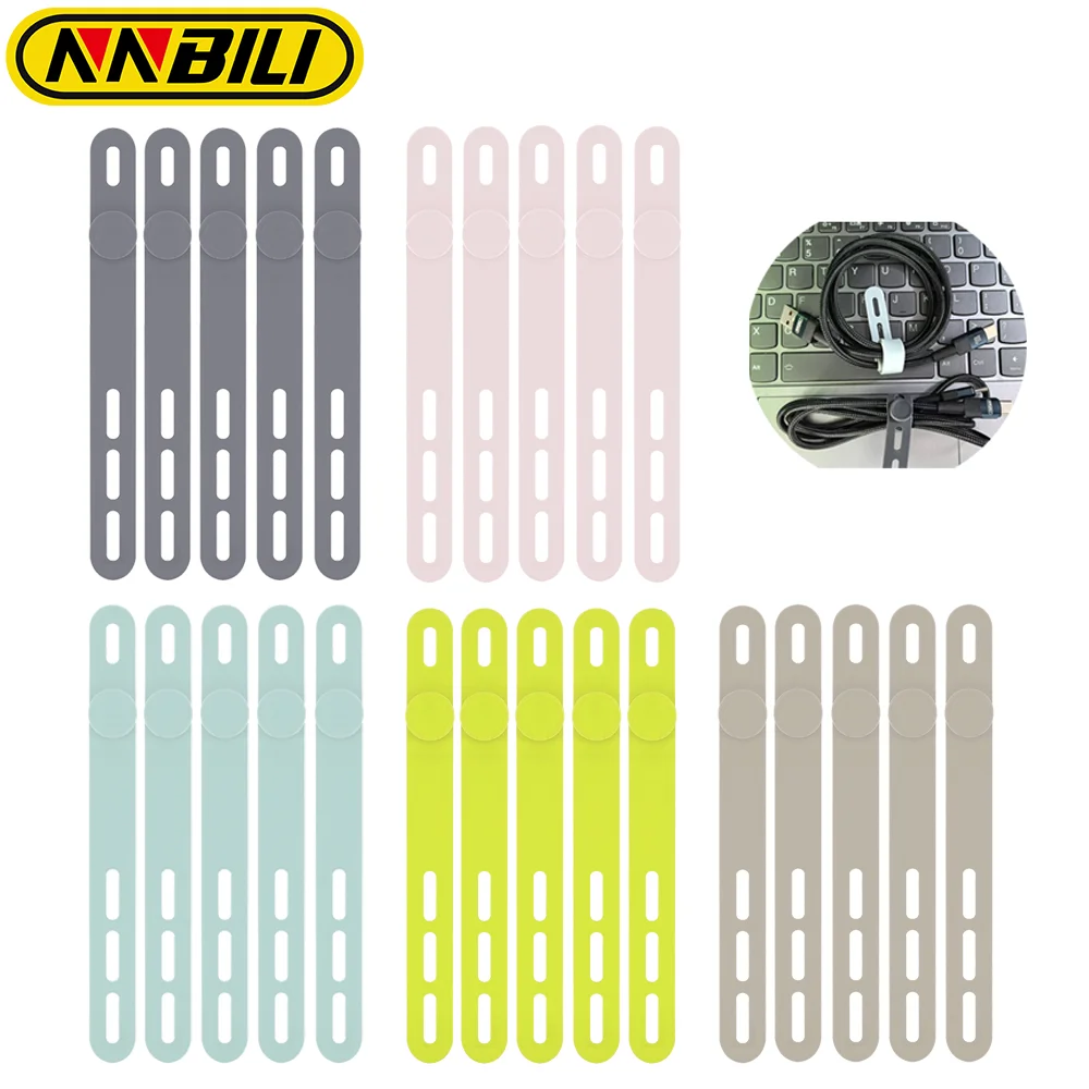 NNBILI Silicone Cable Ties Cord Organizer Cable Straps Reusable Cord Ties Travel Organizer Cute Elastic Tie Wire