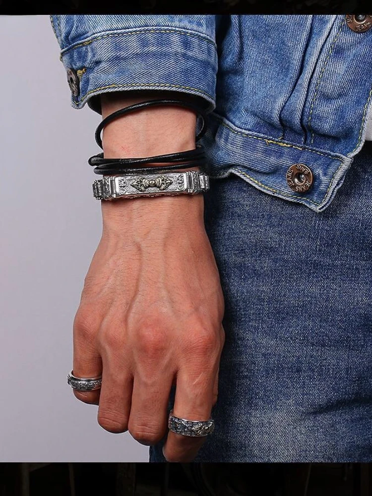 Six-Character Mantra Bracelet Men's Domineering Personality Retro King Kong Demon-destroying Pestle and Prayer Wheel Bracelets