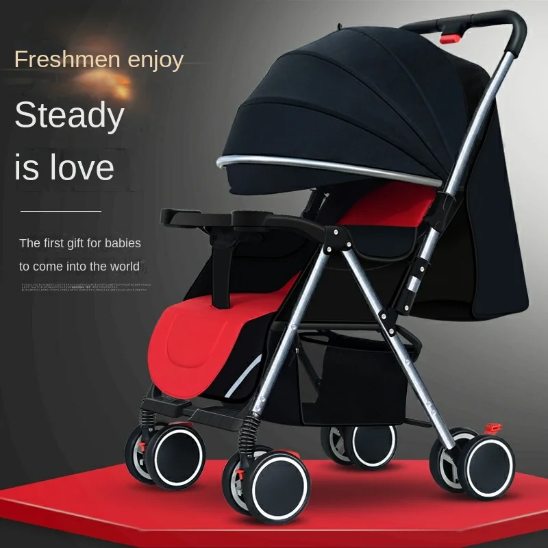 Baby Stroller 3-in-1 Four Seasons Universal Adjustable Large Space Bidirectional Folding Four Wheel Shock Absorber Baby Stroller