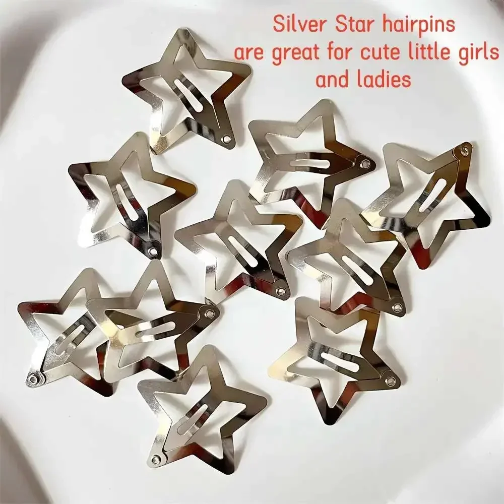 2/50Pcs Y2K Silver Star Hair Clips for Girls Filigree Star Metal Snap Clip Hairpins Barrettes Hair Jewelry Nickle Free Bobby Pin images - 6