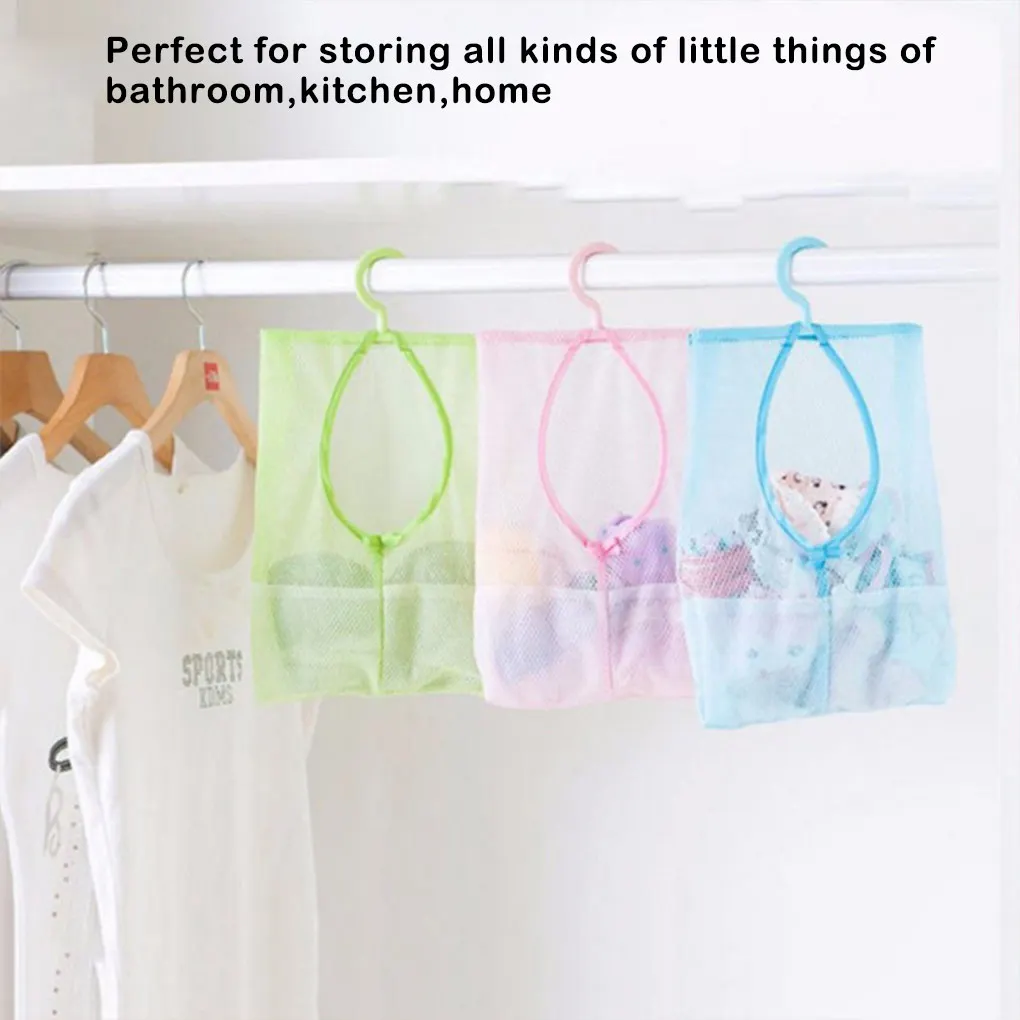 Description Picture 4 of itemUseful Kitchen Bathroom Hanging Storage Clothespin Mesh Bag Organizer with Hook for Bath Swimming Kids Toys Storage Baskets