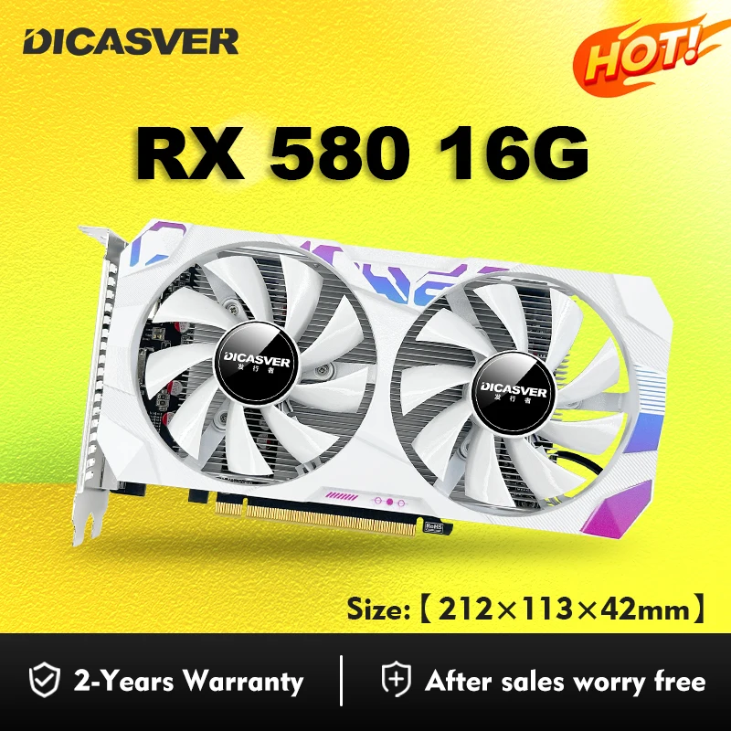 

DICASVER AMD RX 580 16G Graphics Card GDDR5 256Bit 2048SP PCI Express 3.0×16 Computer 8Pin DP HDMI DVI rx580 Gaming Video Card